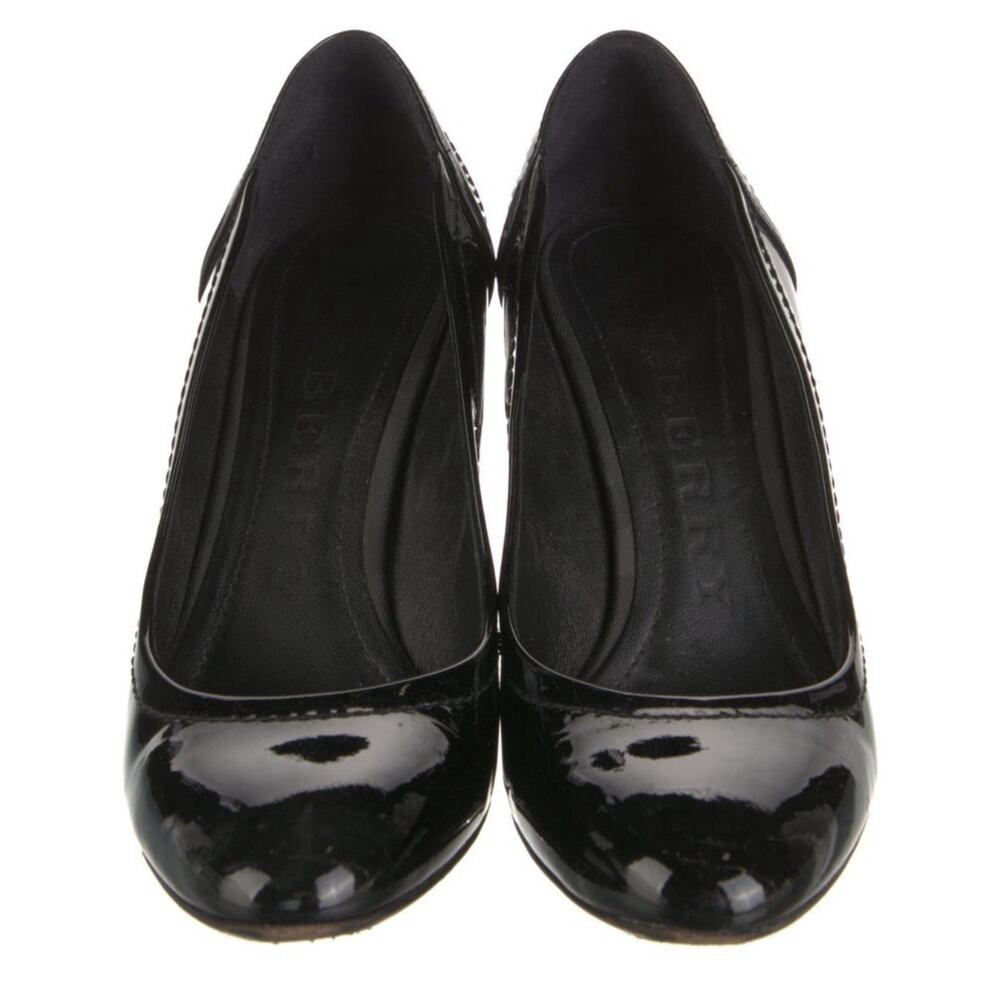 BURBERRY Black Gray Check Quilted Patent Leather Heels Pumps EU 37.5 US 7.5 - Picture 4 of 6